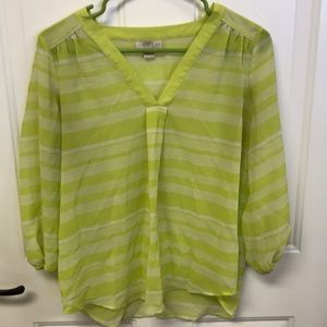 Loft, Green striped blouse, sheer, long sleeve, MP